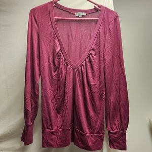 3for$25 Mandee v-neck sweater top blouse purple fuchsia berry long sleeve